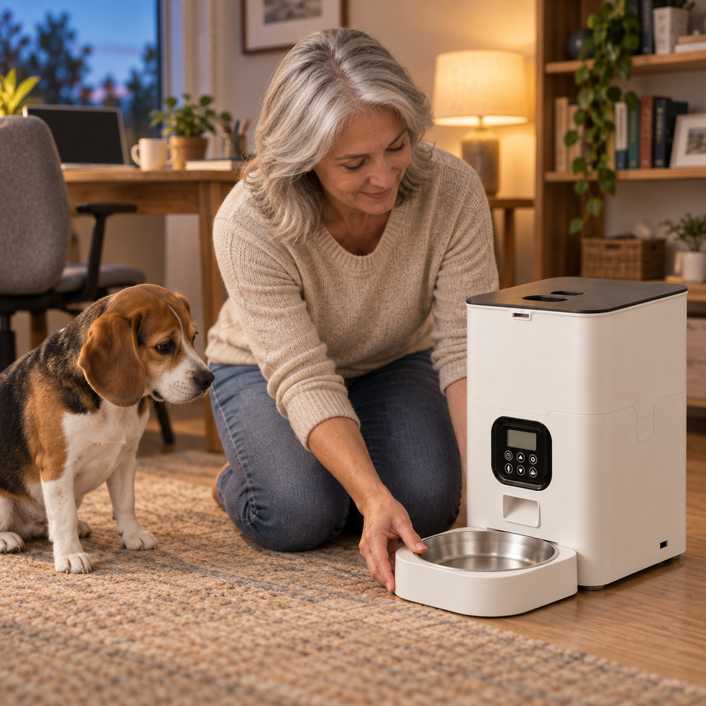 POUPIPETS Automatic Pet Feeder, 4L Timed Dry Food Dispenser, 4 Meals Daily