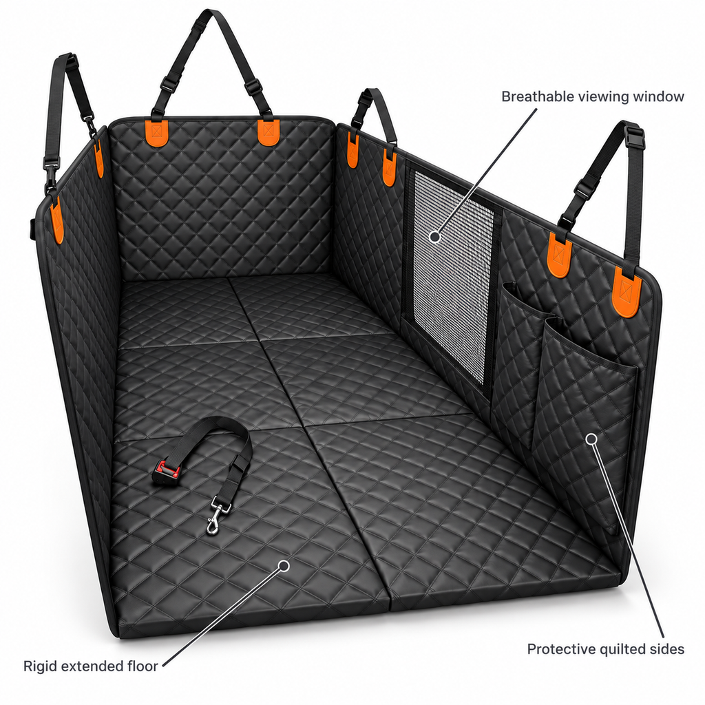 POUPIPETS Dog Car Seat Cover – Hard Bottom Back Seat Hammock, 400 lb Support