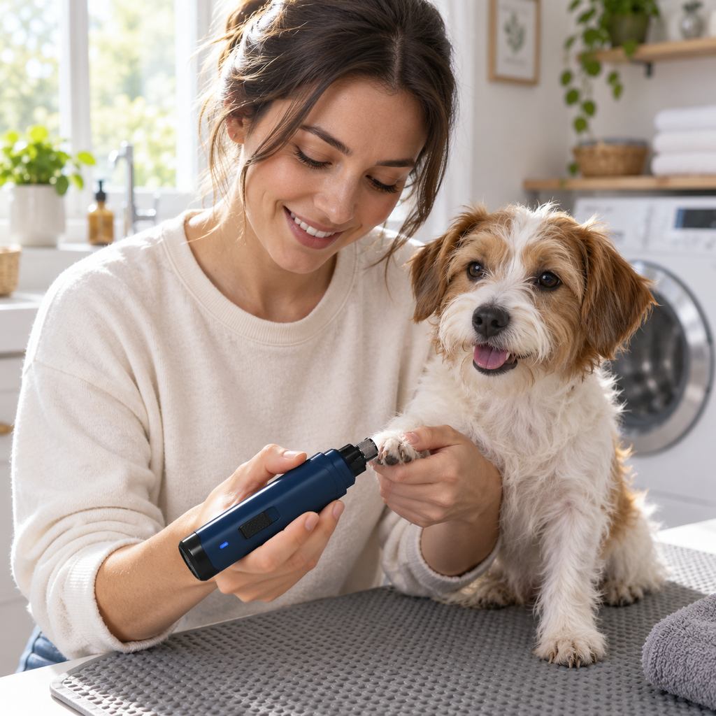POUPIPETS Dog Nail Grinder – 2-Speed Rechargeable Low-Noise Pet Nail Trimmer for Dogs & Cats