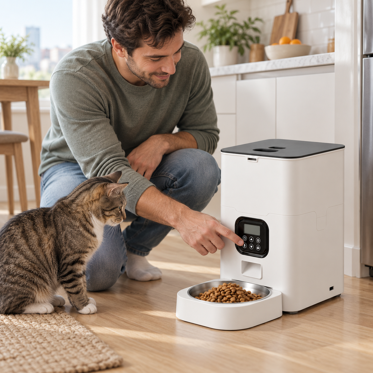 POUPIPETS Automatic Pet Feeder, 4L Timed Dry Food Dispenser, 4 Meals Daily