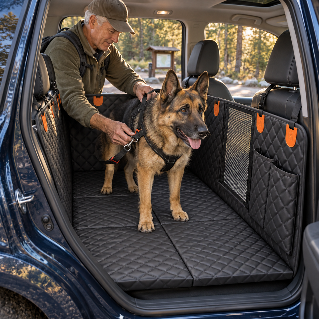 POUPIPETS Dog Car Seat Cover – Hard Bottom Back Seat Hammock, 400 lb Support