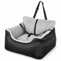 POUPIPETS Dog Car Seat – Plush Booster Bed with Safety Strap & Storage for Small Dogs