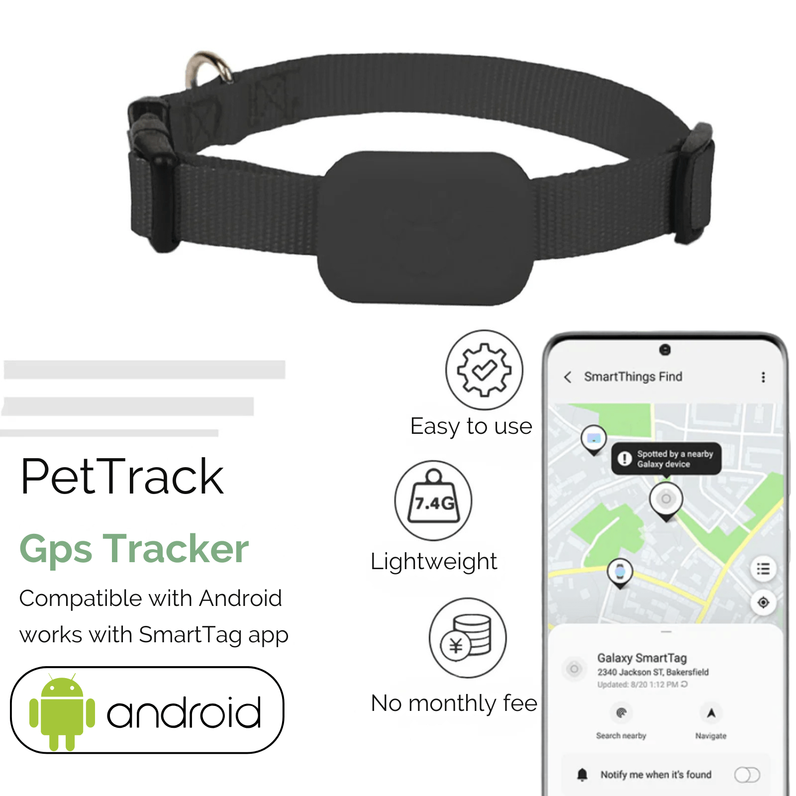 Dailypets Android Pet Tracker with SmartTag App and Bluetooth Location Support