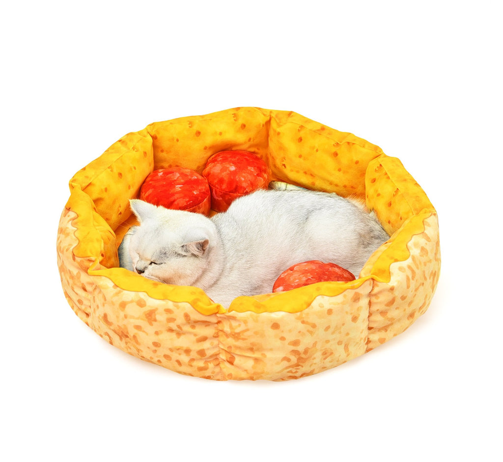 Dailypets Pizza Cat Bed Cozy Deep Dish Style Pet Nest