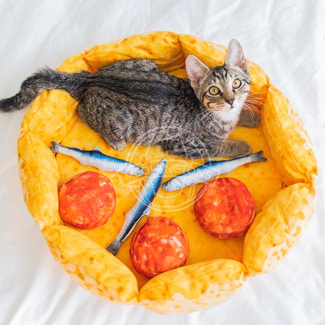 Dailypets Pepperoni Pizza Cat Bed, Plush Bed for Rest and Play