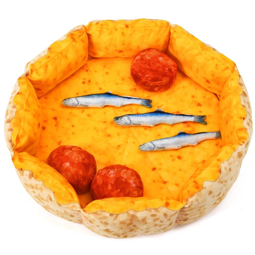 Dailypets Pizza Shaped Cat Bed with Plush Topping Toy Pillows