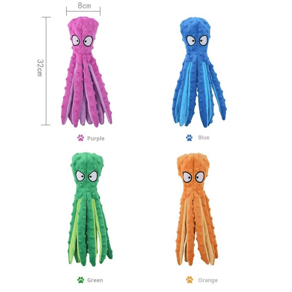 Dailypets Stuffless Plush Octopus Dog Toy with Squeaker & Crinkle Paper