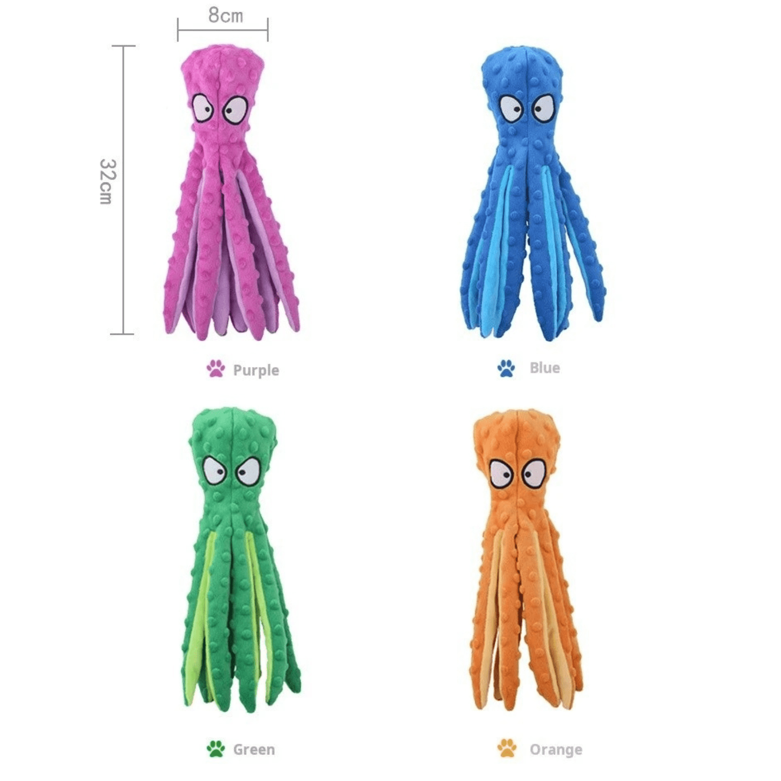 Dailypets Stuffless Plush Octopus Dog Toy with Squeaker & Crinkle Paper