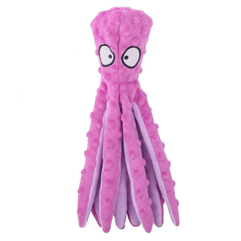 Dailypets Stuffless Plush Octopus Dog Toy with Squeaker & Crinkle Paper