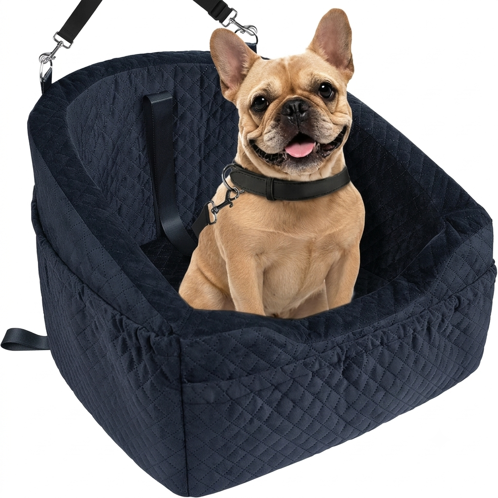 Poupipets Memory Foam Dog Booster Car Seat with Washable Cover & Safety Tether for Travel