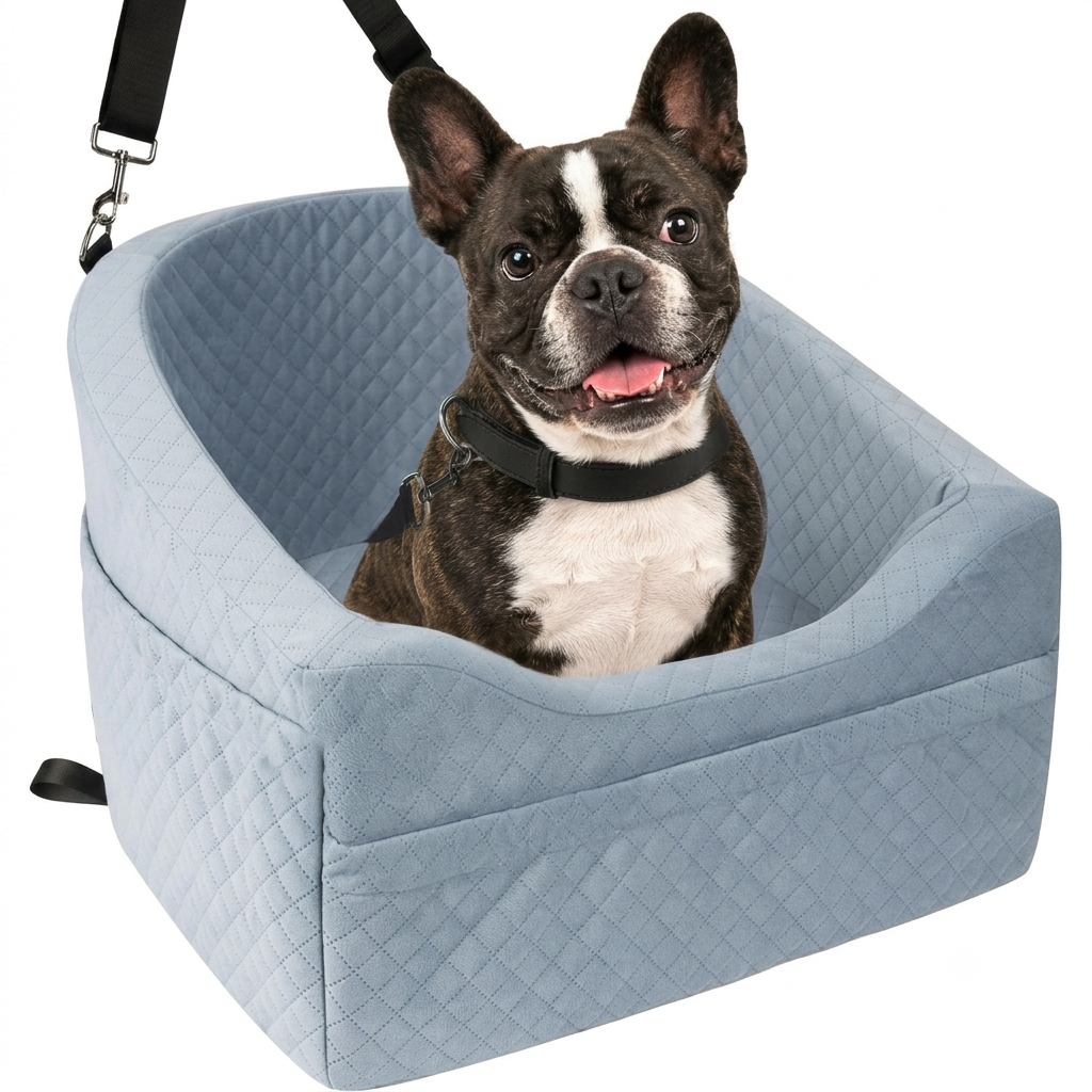 Poupipets Memory Foam Dog Booster Car Seat with Washable Cover & Safety Tether for Travel