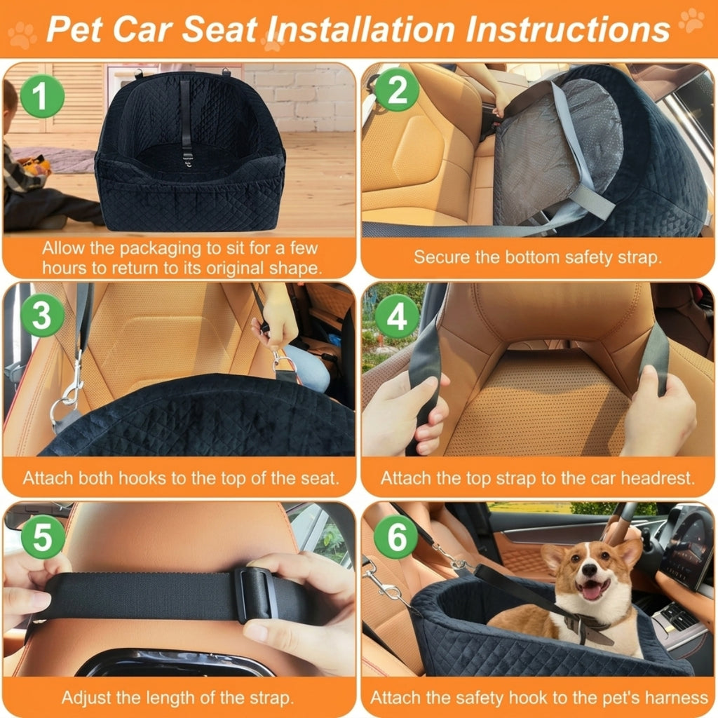 Poupipets Memory Foam Dog Booster Car Seat with Washable Cover & Safety Tether for Travel