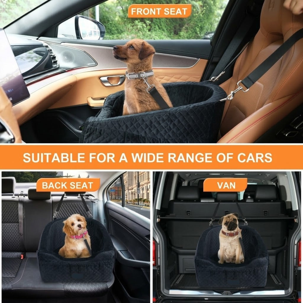 Poupipets Memory Foam Dog Booster Car Seat with Washable Cover & Safety Tether for Travel