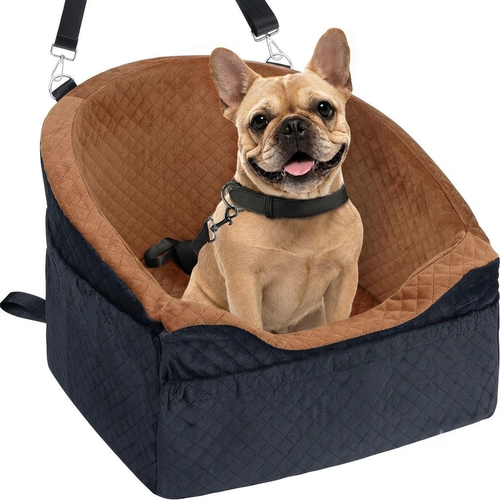 Poupipets Memory Foam Dog Booster Car Seat with Washable Cover & Safety Tether for Travel