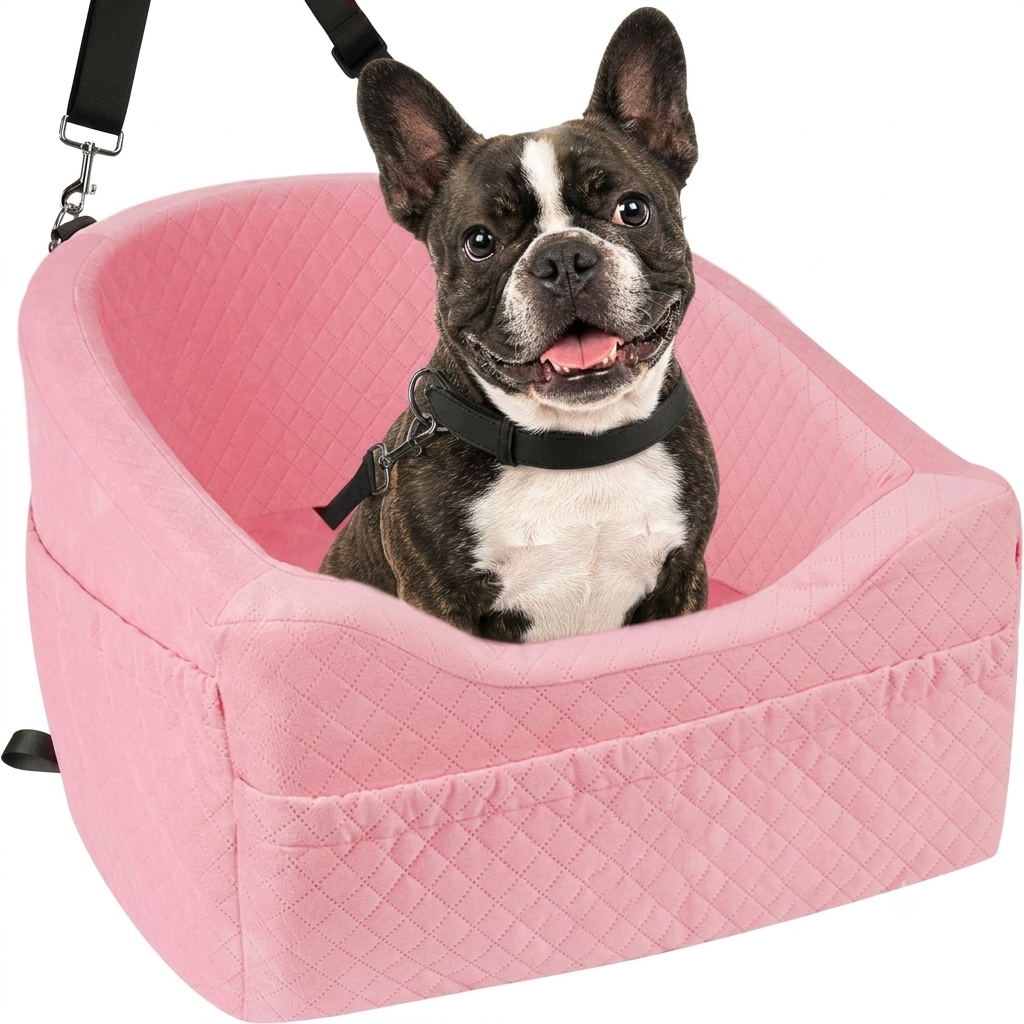 Poupipets Memory Foam Dog Booster Car Seat with Washable Cover & Safety Tether for Travel