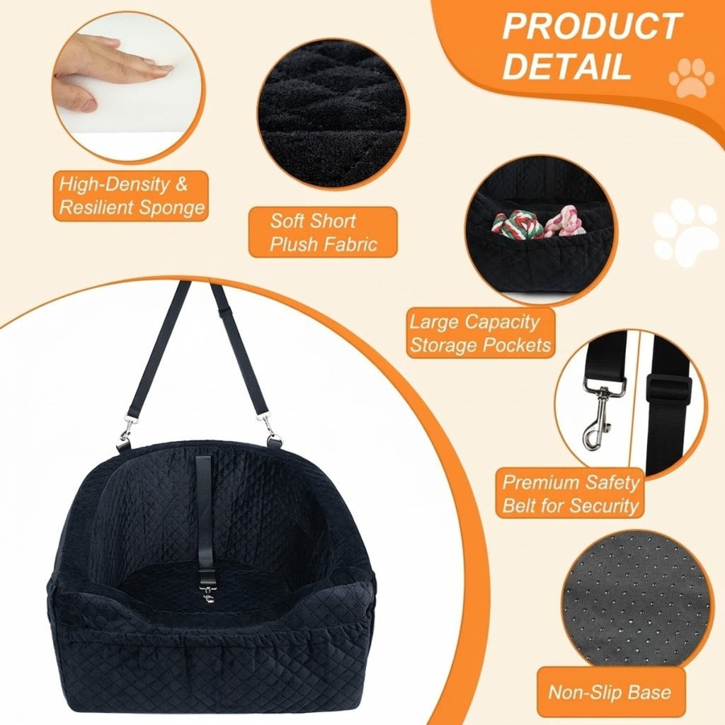 Poupipets Memory Foam Dog Booster Car Seat with Washable Cover & Safety Tether for Travel