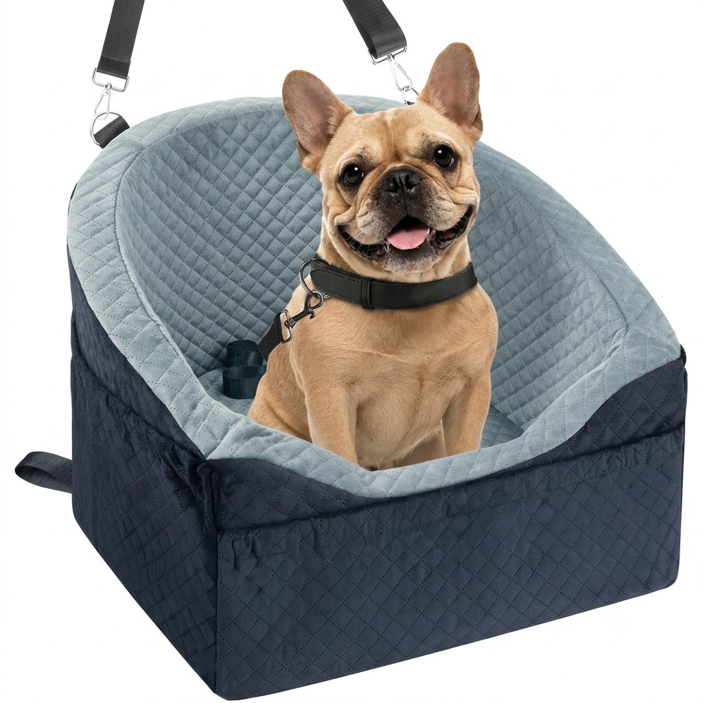 Poupipets Memory Foam Dog Booster Car Seat with Washable Cover & Safety Tether for Travel