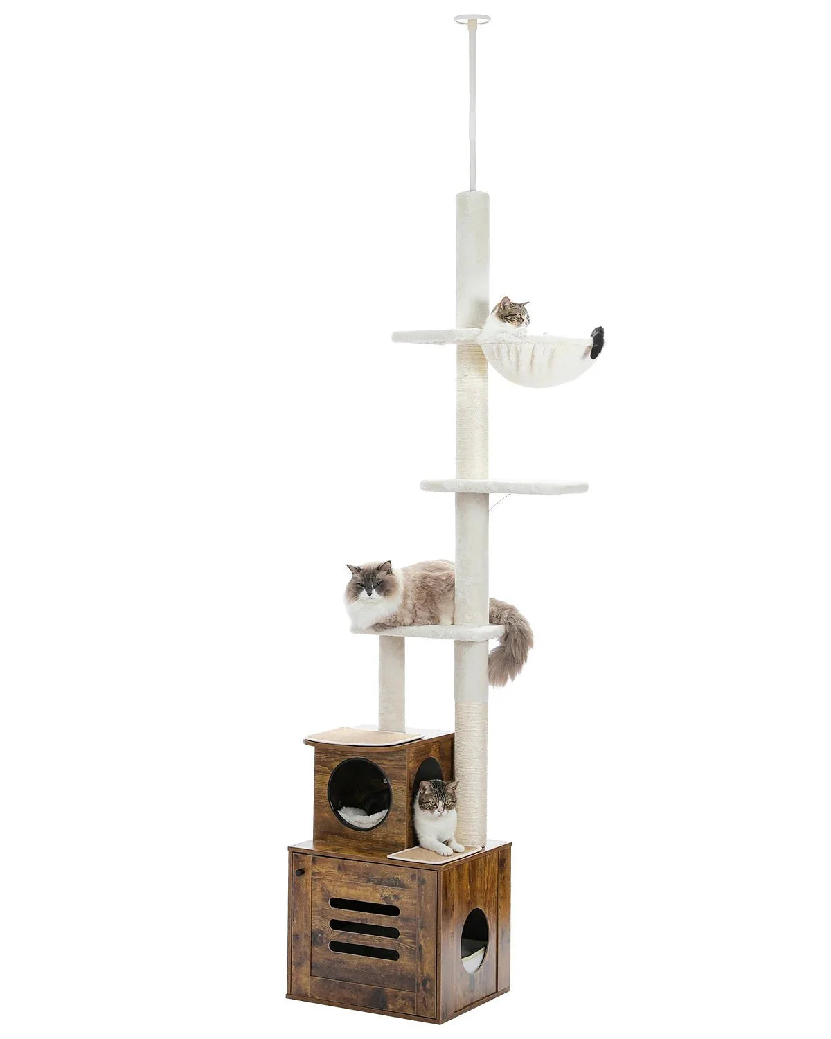 Dailypets Scandinavian Floor-to-Ceiling Cat Tree – Adjustable Tower with Hidden Litter Box Slot