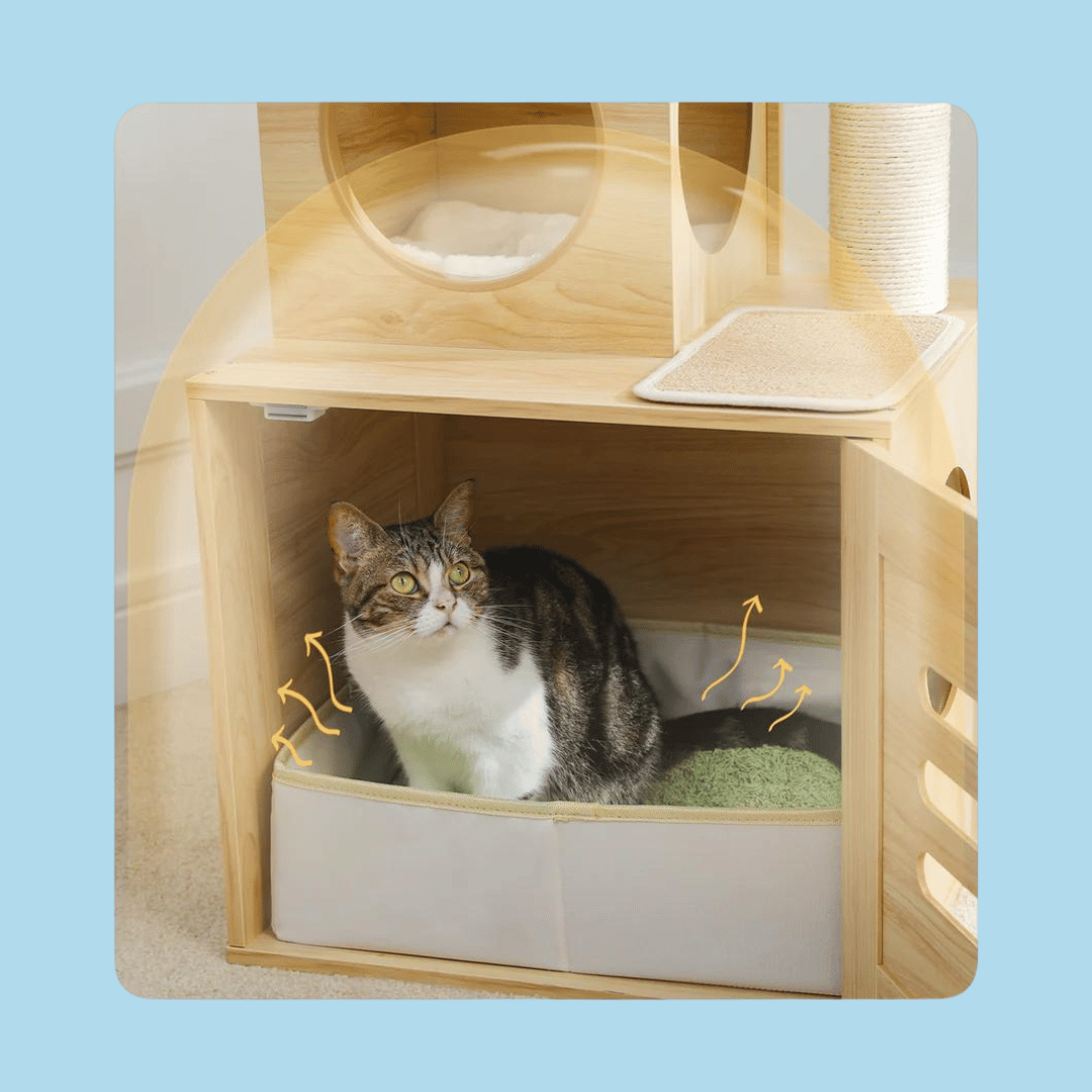 Dailypets Scandinavian Floor-to-Ceiling Cat Tree – Adjustable Tower with Hidden Litter Box Slot