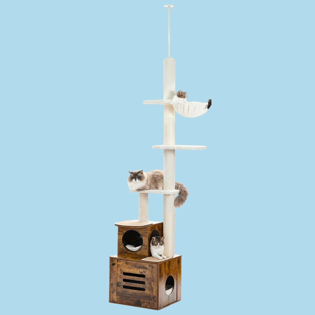 Dailypets Scandinavian Floor-to-Ceiling Cat Tree – Adjustable Tower with Hidden Litter Box Slot