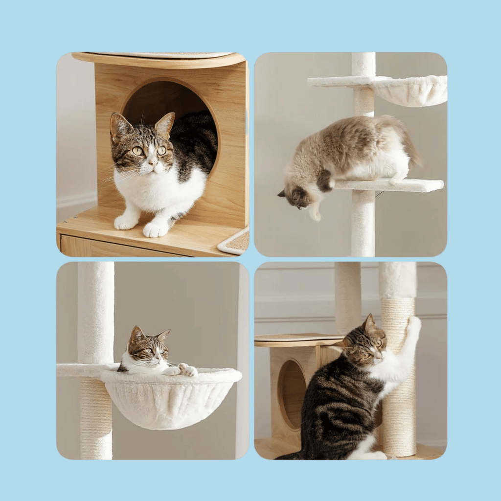 Dailypets Scandinavian Floor-to-Ceiling Cat Tree – Adjustable Tower with Hidden Litter Box Slot