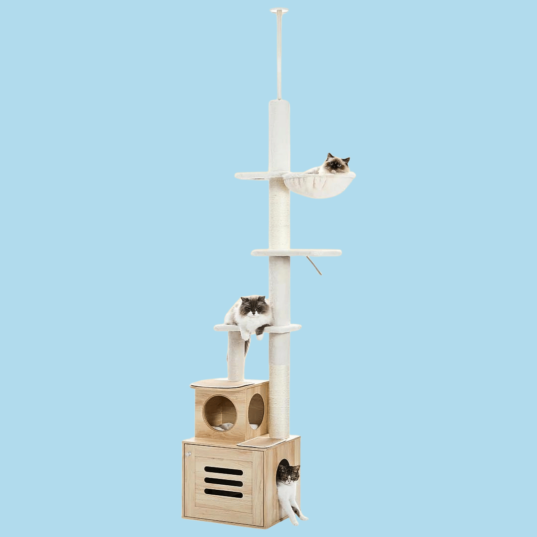 Dailypets Scandinavian Floor-to-Ceiling Cat Tree – Adjustable Tower with Hidden Litter Box Slot