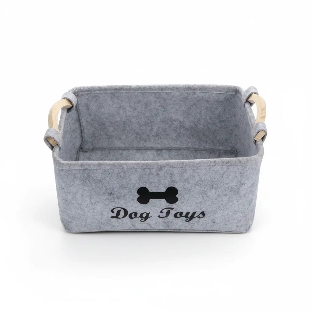 Dailypets Felt Pet Storage Basket with Wooden Handles for Toys & Grooming Supplies