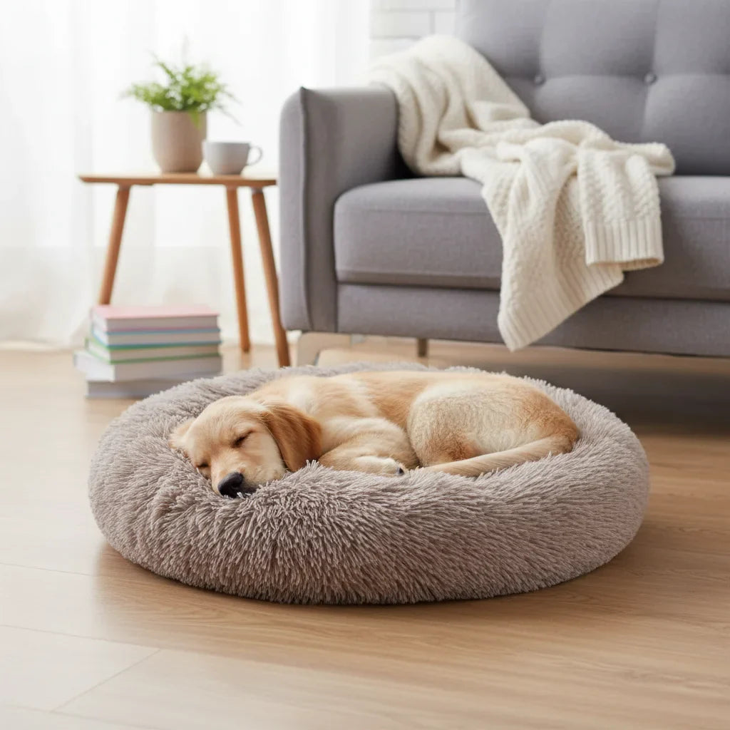 Dailypets Calming Plush Pet Bed with Raised Supportive Rim for Restful Everyday Sleep