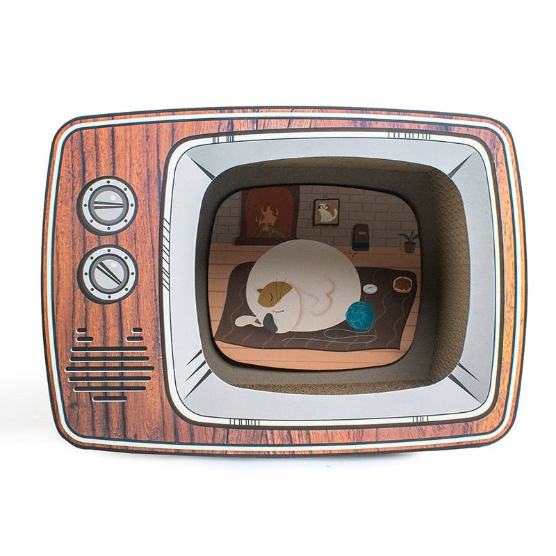 Dailypets Retro Cardboard Cat House – Interactive Cat Bed with Built-In Scratching Board