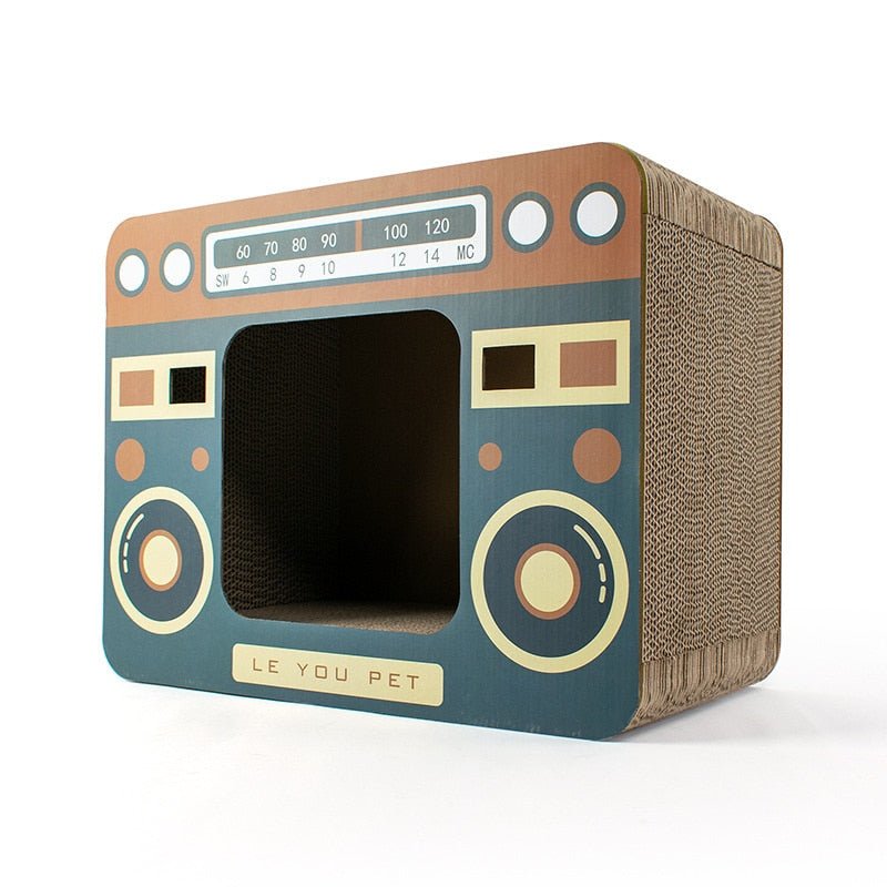 Dailypets Retro Cardboard Cat House – Interactive Cat Bed with Built-In Scratching Board