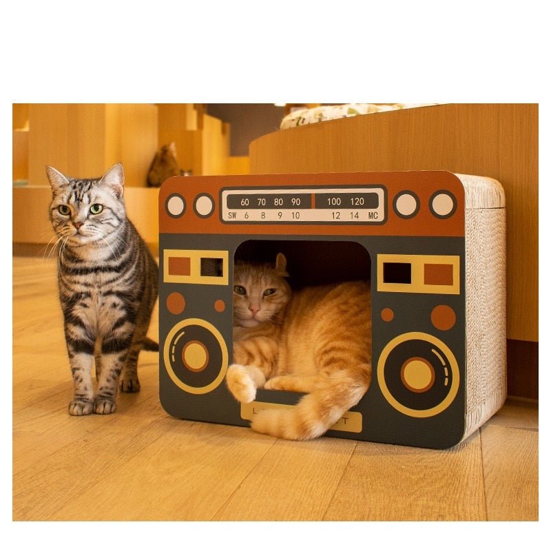 Dailypets Retro Cardboard Cat House – Interactive Cat Bed with Built-In Scratching Board