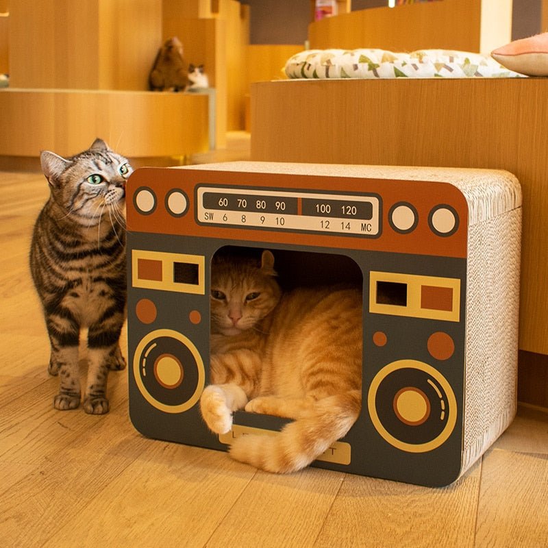 Dailypets Retro Cardboard Cat House – Interactive Cat Bed with Built-In Scratching Board
