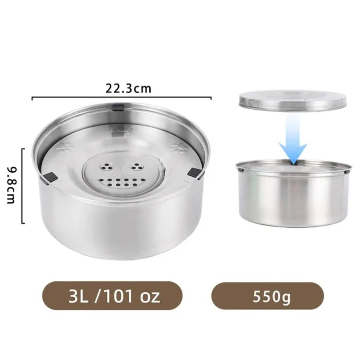 Dailypets Stainless Steel Slow Feed Pet Water Bowl with Splash Resistant Floating Disc