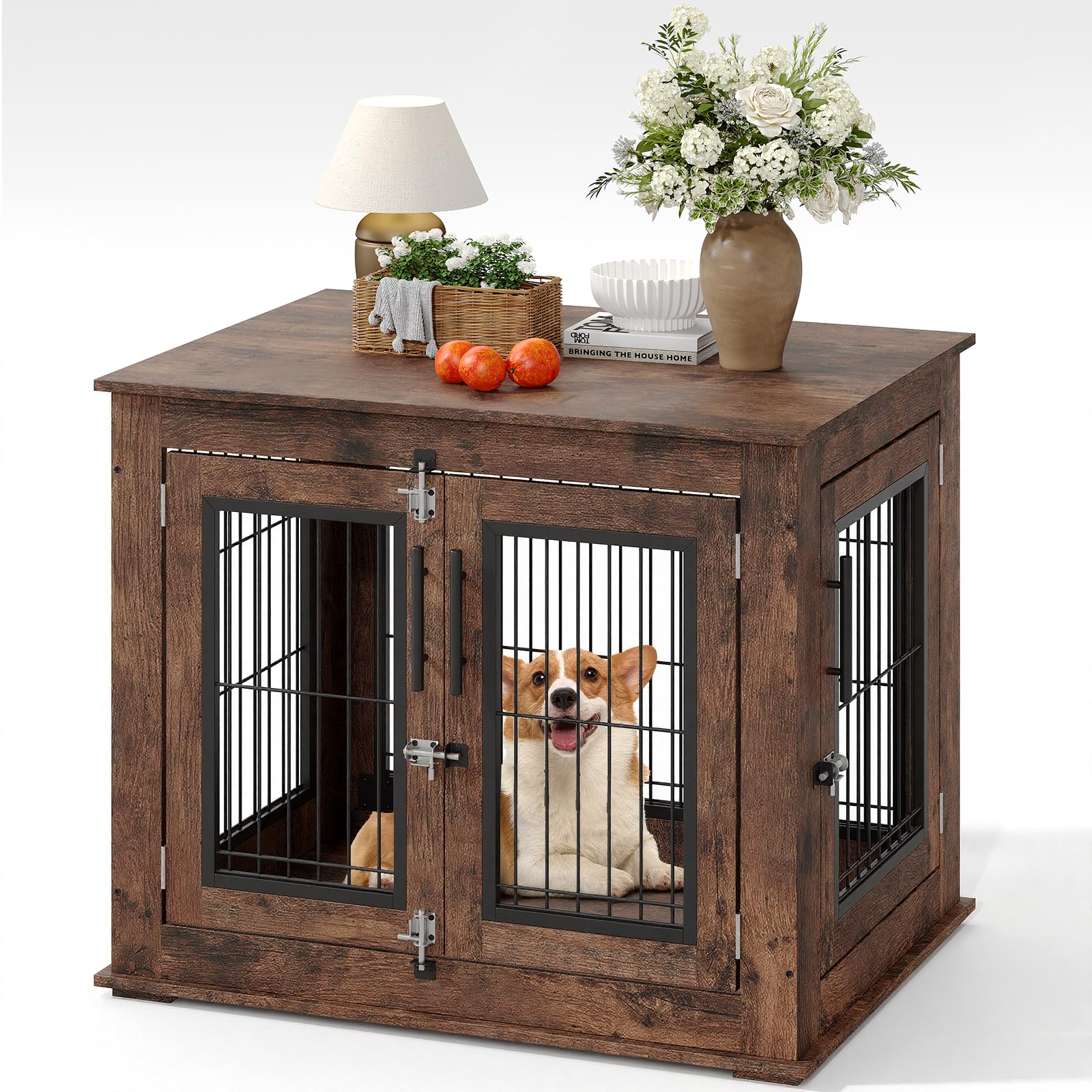 Dailypets 31-Inch Farmhouse Dog Crate End Table with Double Doors