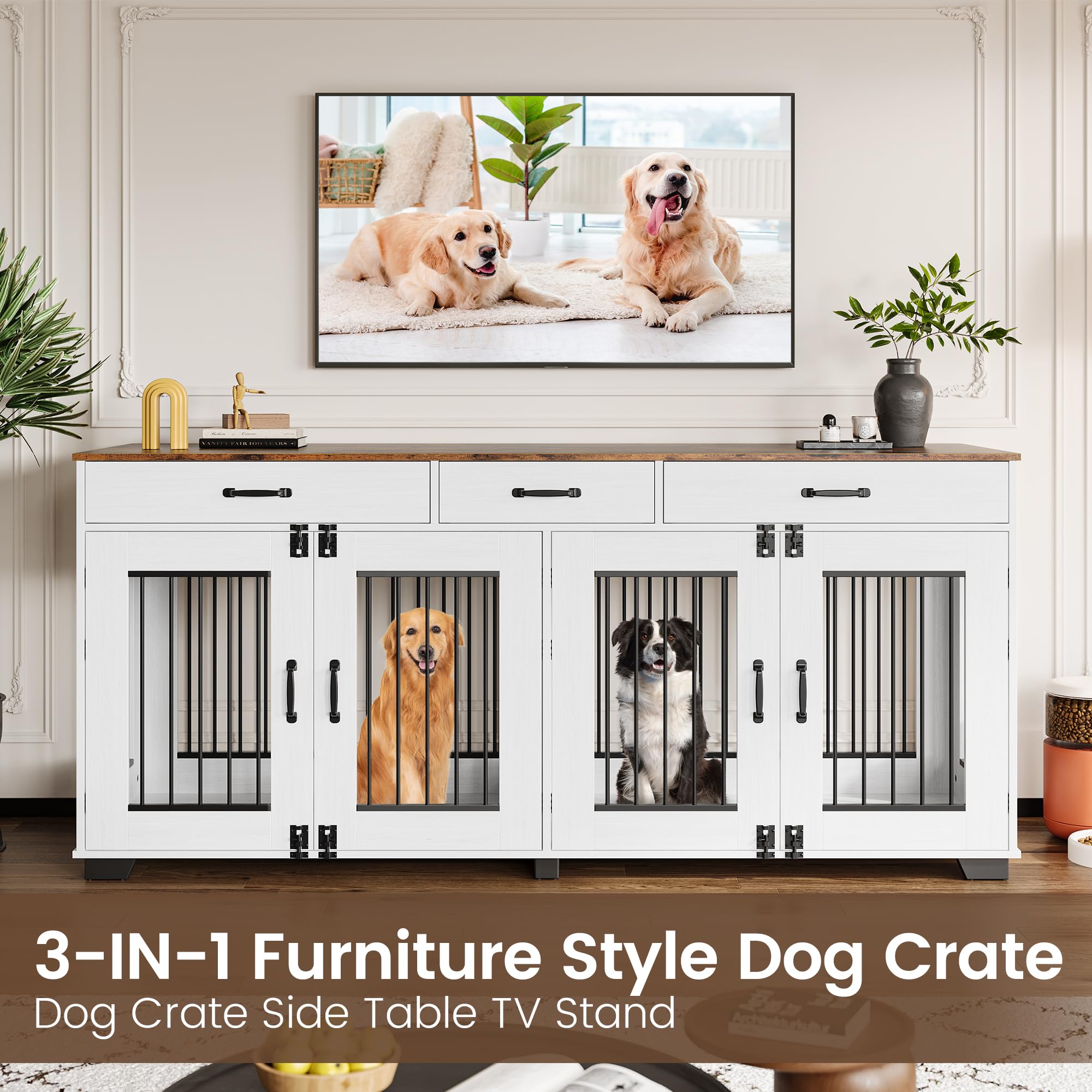 Dailypets Grand Dual Dog Cabinet with Triple Drawers & Divider