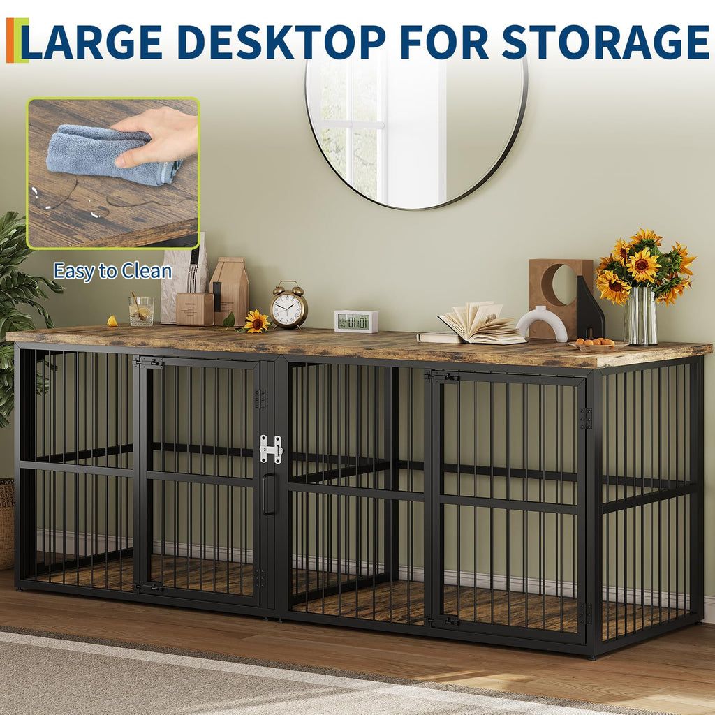 Dailypets 87-Inch Extra Large Double Dog Crate Furniture with Removable Divider