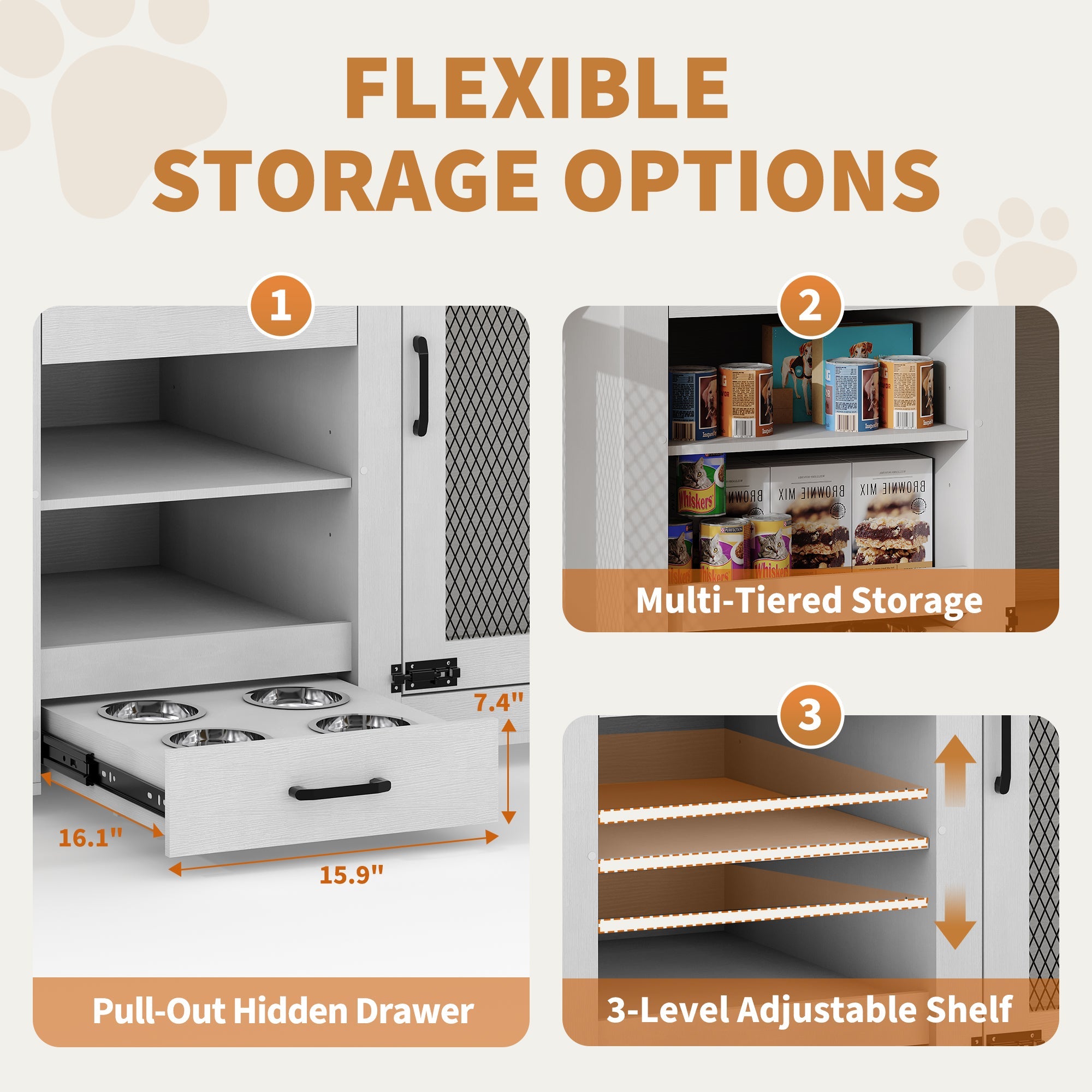 Dailypets 90-Inch Double Dog Crate Furniture with Feeding Station and Storage