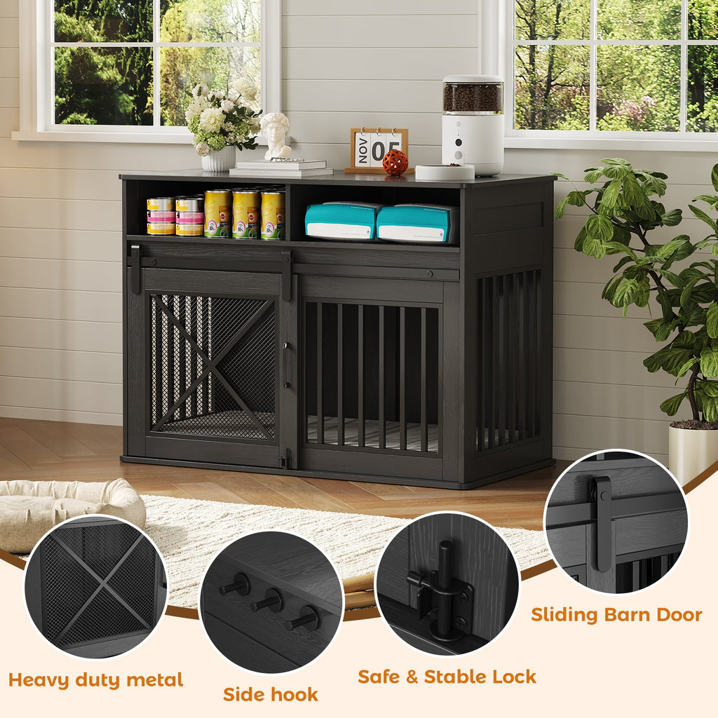 Dailypets 44.5-Inch Wooden Dog Crate Furniture with Storage Shelves