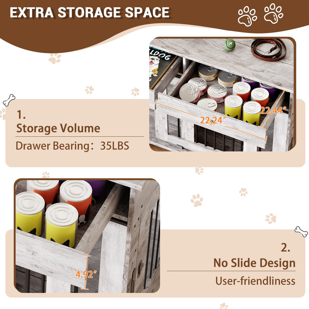 Dailypets 47-Inch Double Dog Crate Furniture with 2 Drawers and Removable Divider