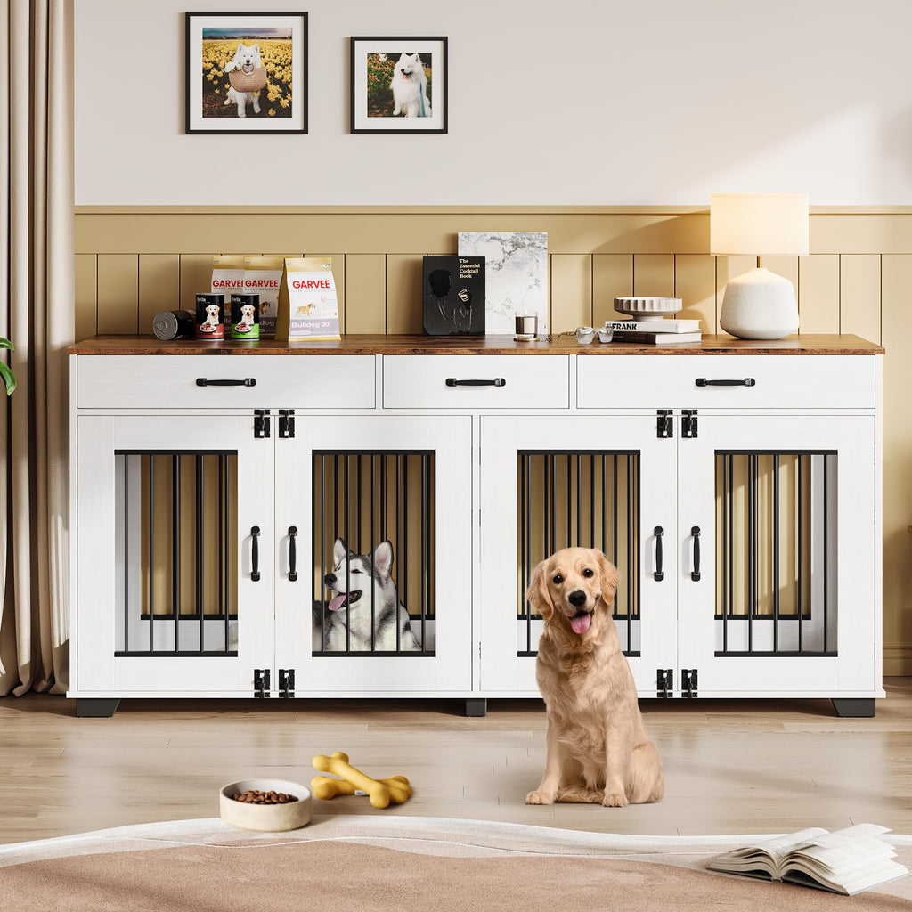 Dailypets Grand Dual Dog Cabinet with Triple Drawers & Divider