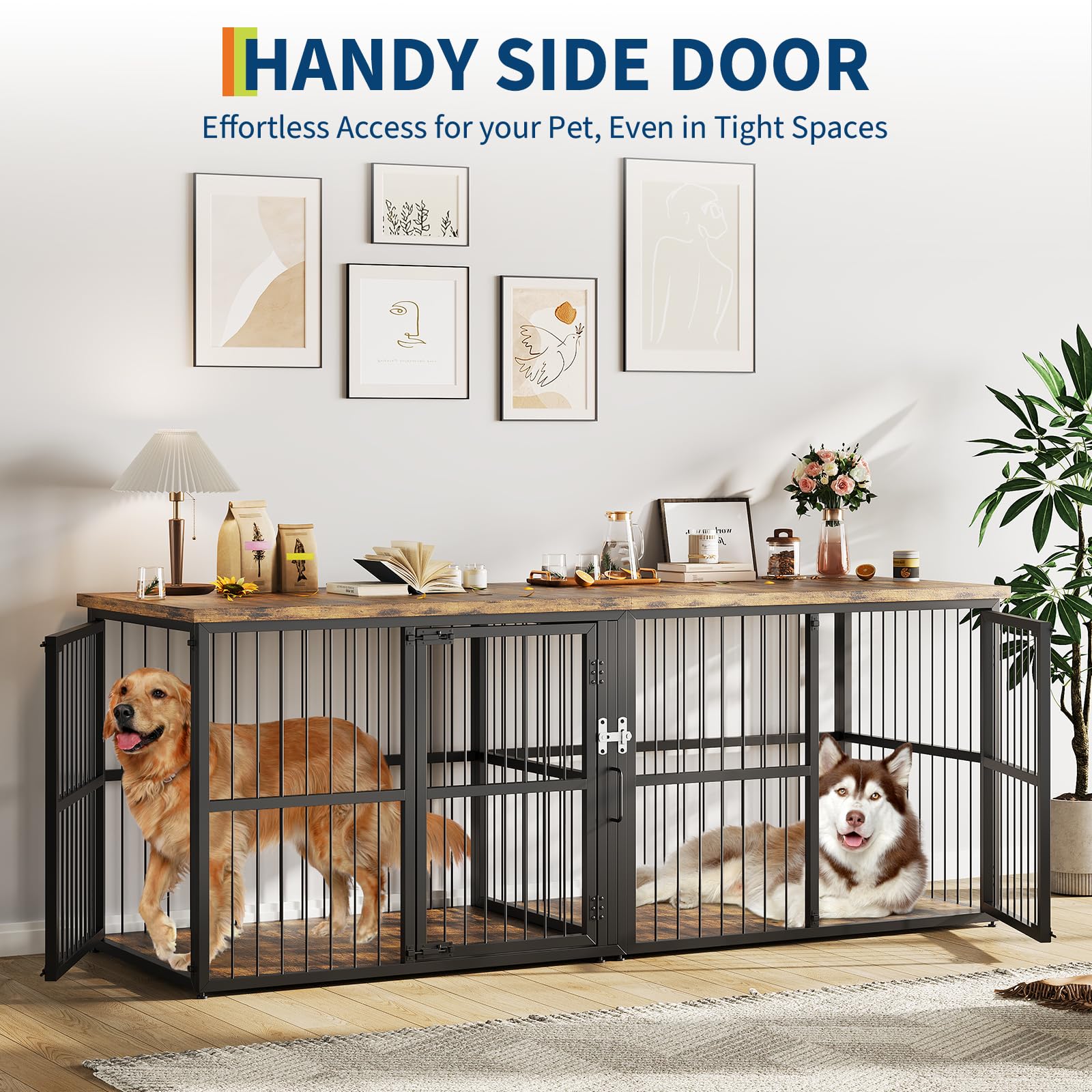 Dailypets 87-Inch Extra Large Double Dog Crate Furniture with Removable Divider