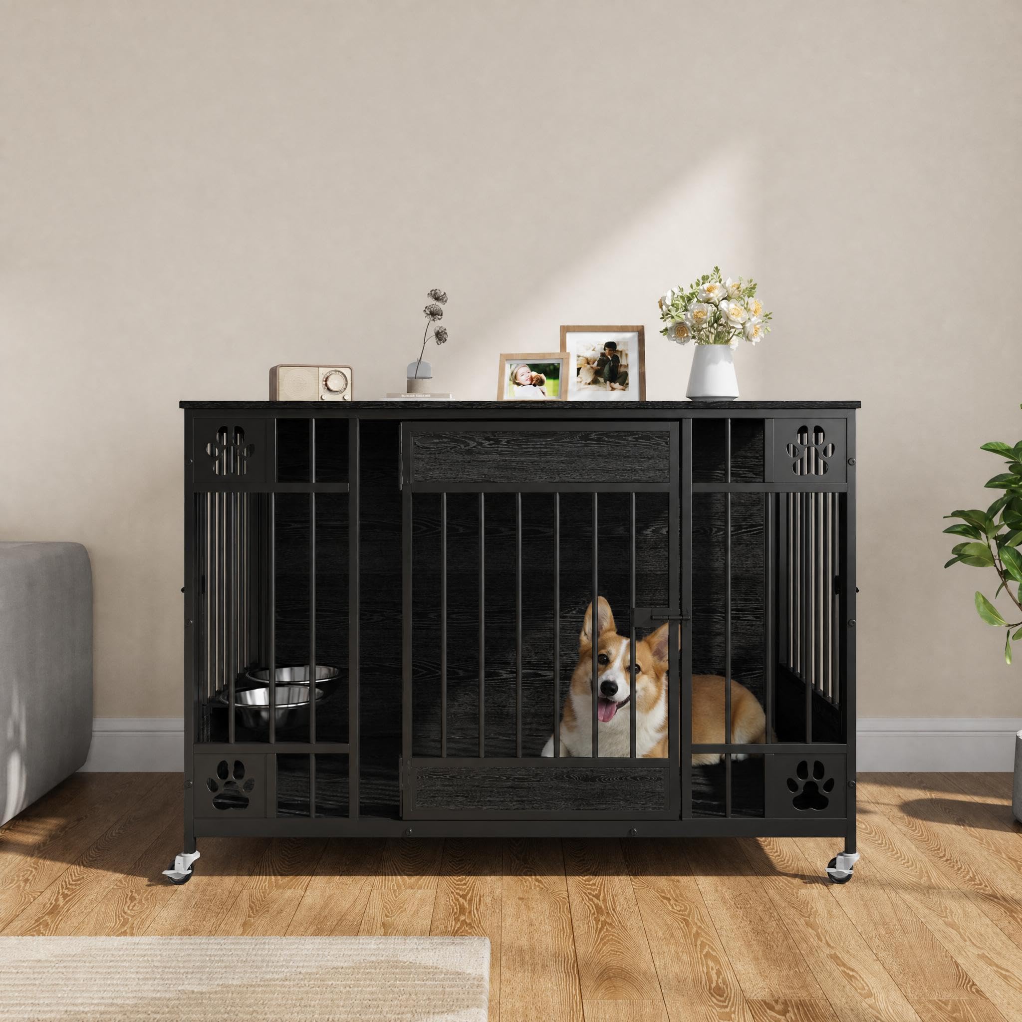 Dailypets 41-Inch Furniture Style Dog Crate with Triple Door Access