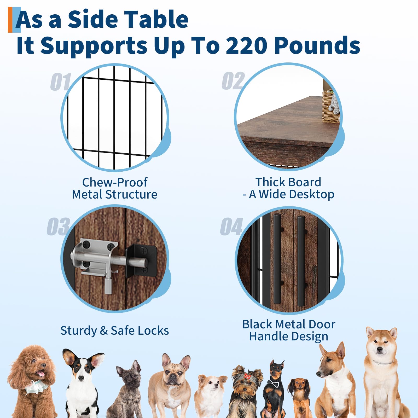 Dailypets 31-Inch Farmhouse Dog Crate End Table with Double Doors