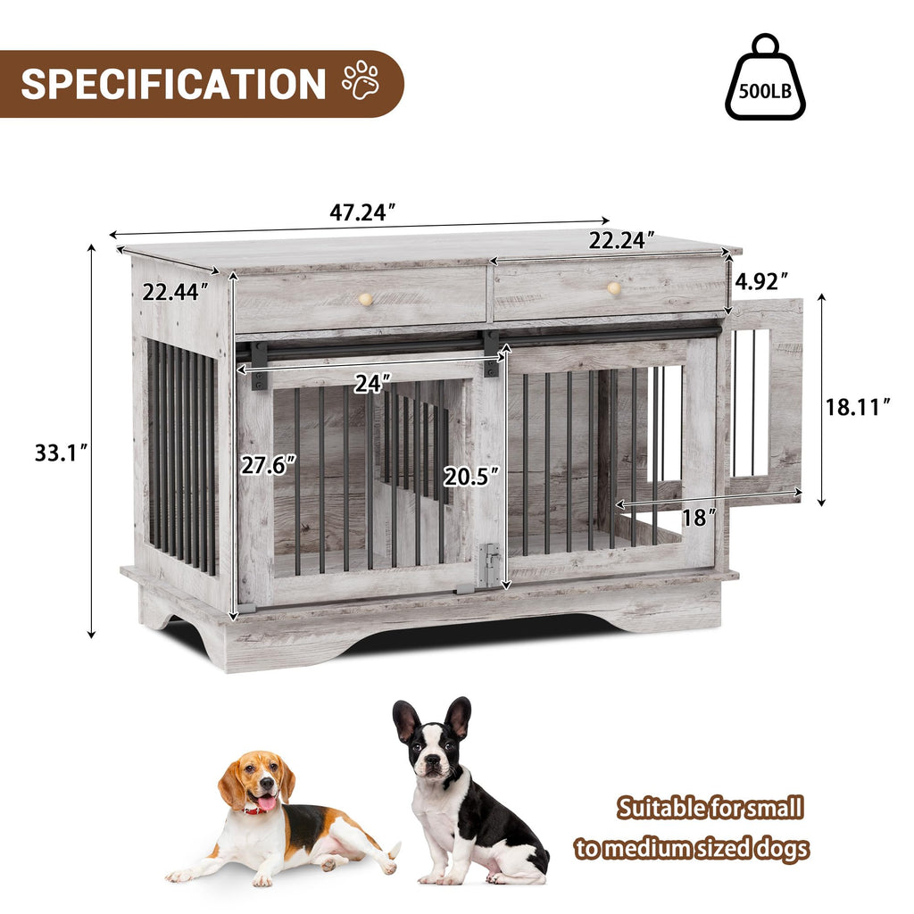 Dailypets 47-Inch Double Dog Crate Furniture with 2 Drawers and Removable Divider