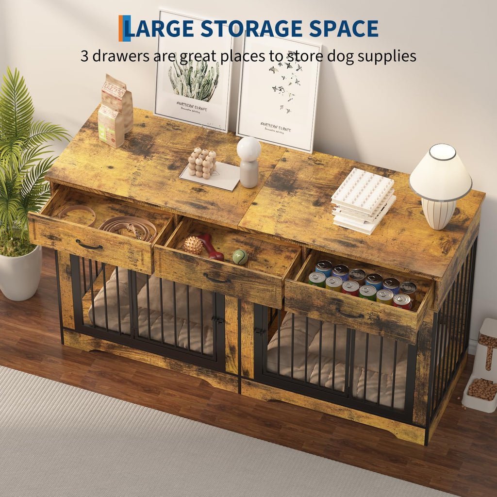 Dailypets 71-Inch Wooden Pet Console for Two Dogs with Built-In Storage