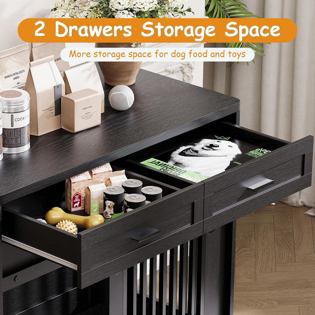 Dailypets Heavy Duty Dog Crate Furniture with Sliding Barn Door and Storage Drawers