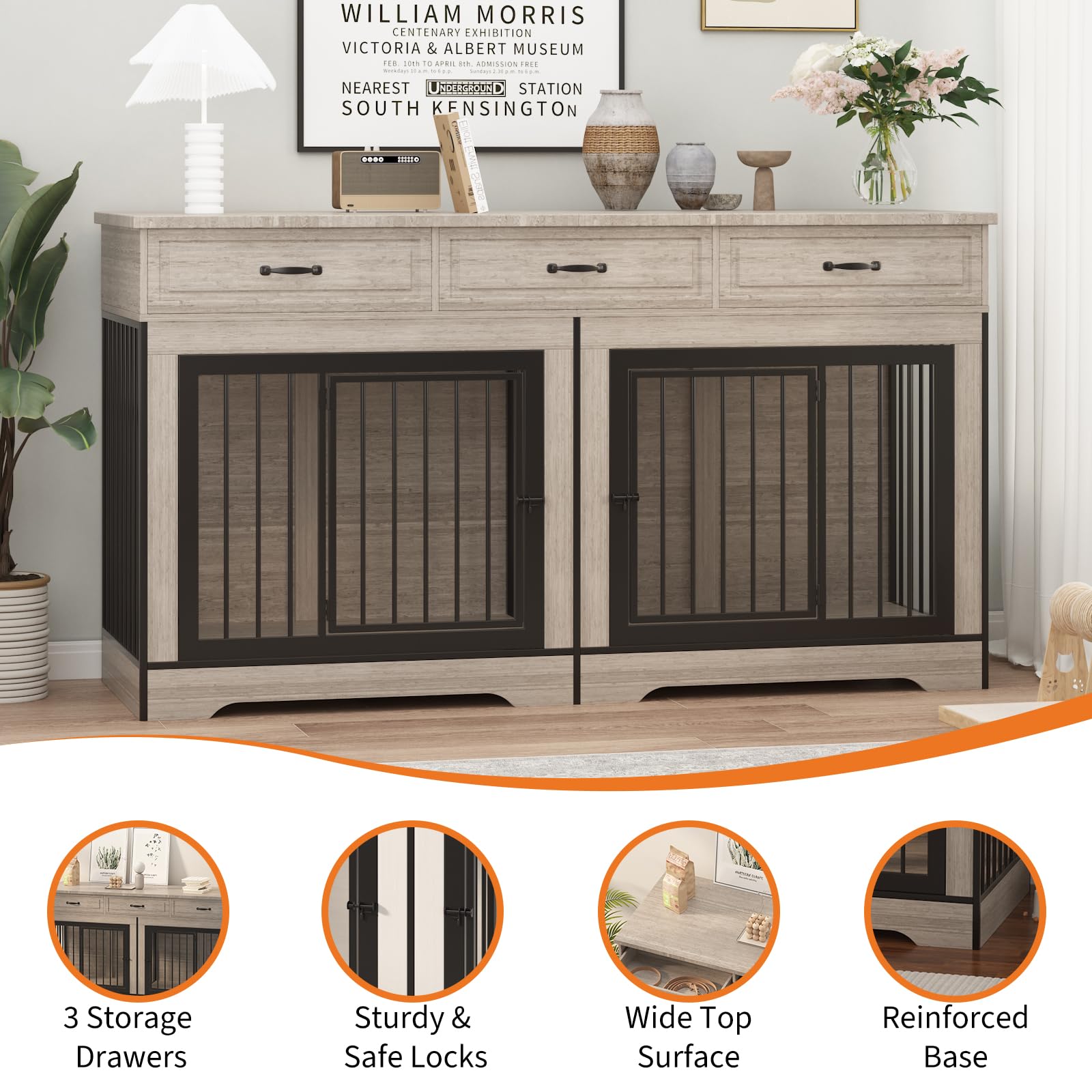 Dailypets Extra Large Dog Kennel Cabinet for 2 Dogs with Storage
