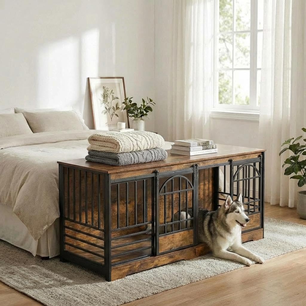 Dailypets Extra Large Dog Crate Furniture for Two Dogs with Removable Divider