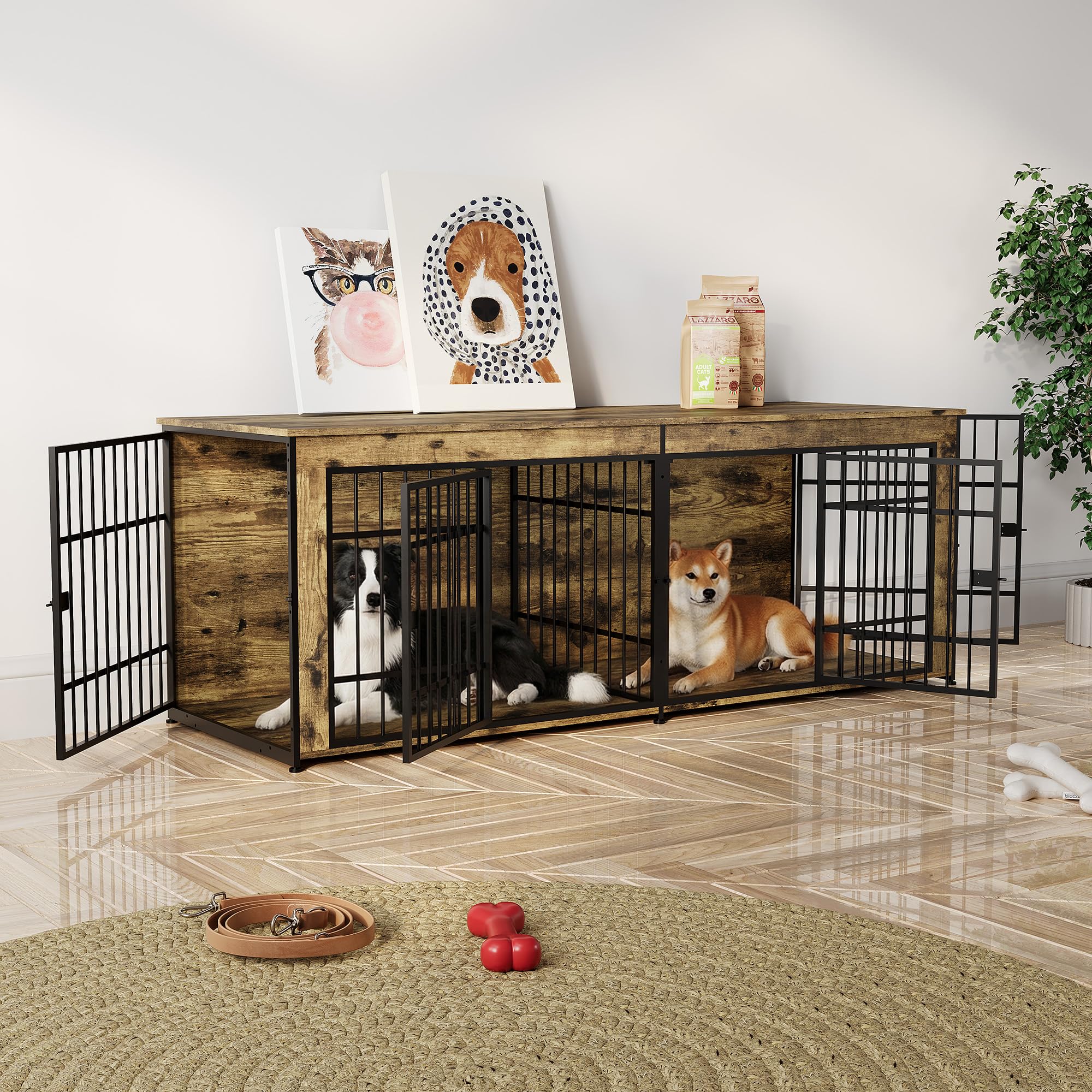 Dailypets 78.7-Inch Heavy Duty Dog Crate Furniture with Divider and Storage Shelf