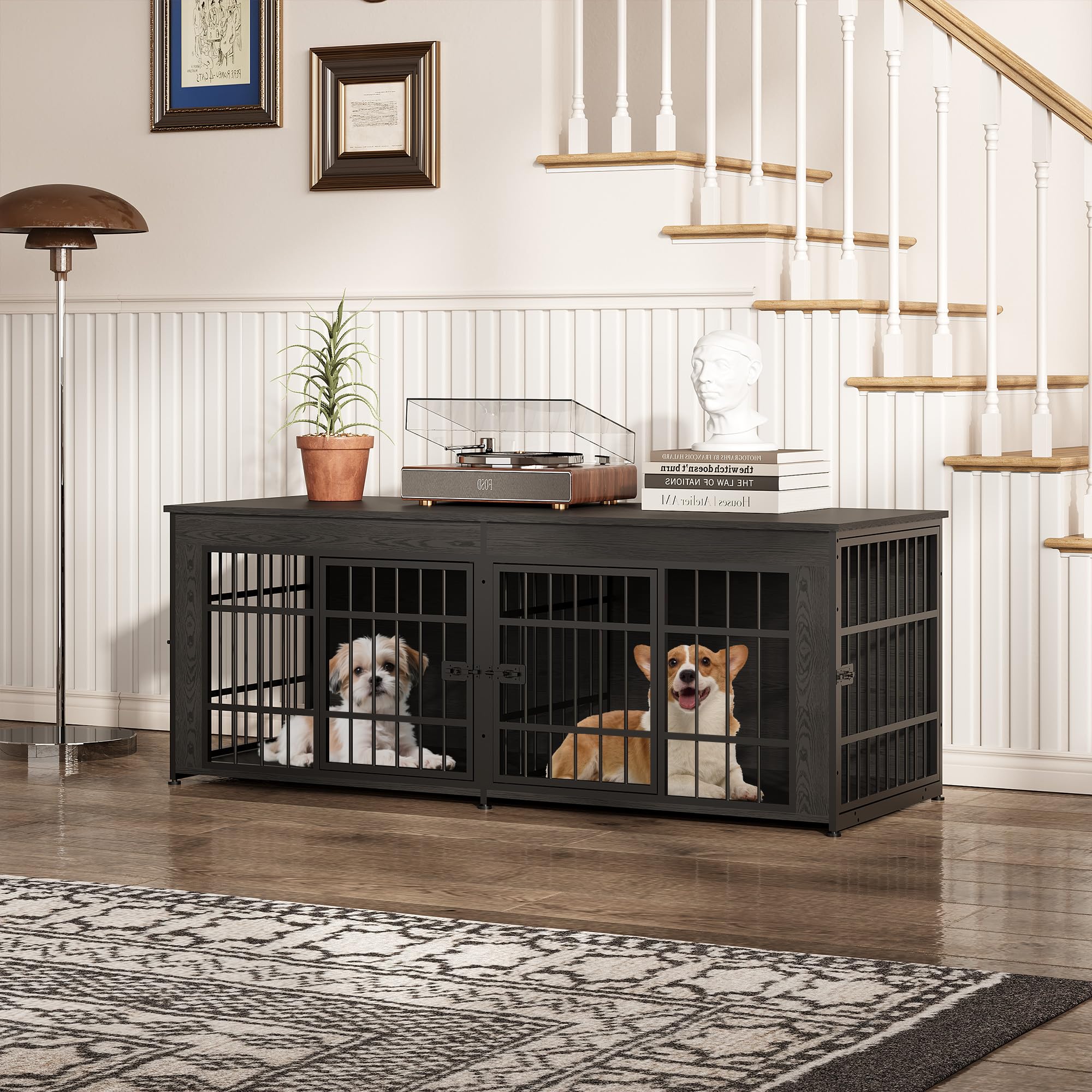 Dailypets 3-in-1 Double Dog Crate TV Stand for Medium and Large Dogs